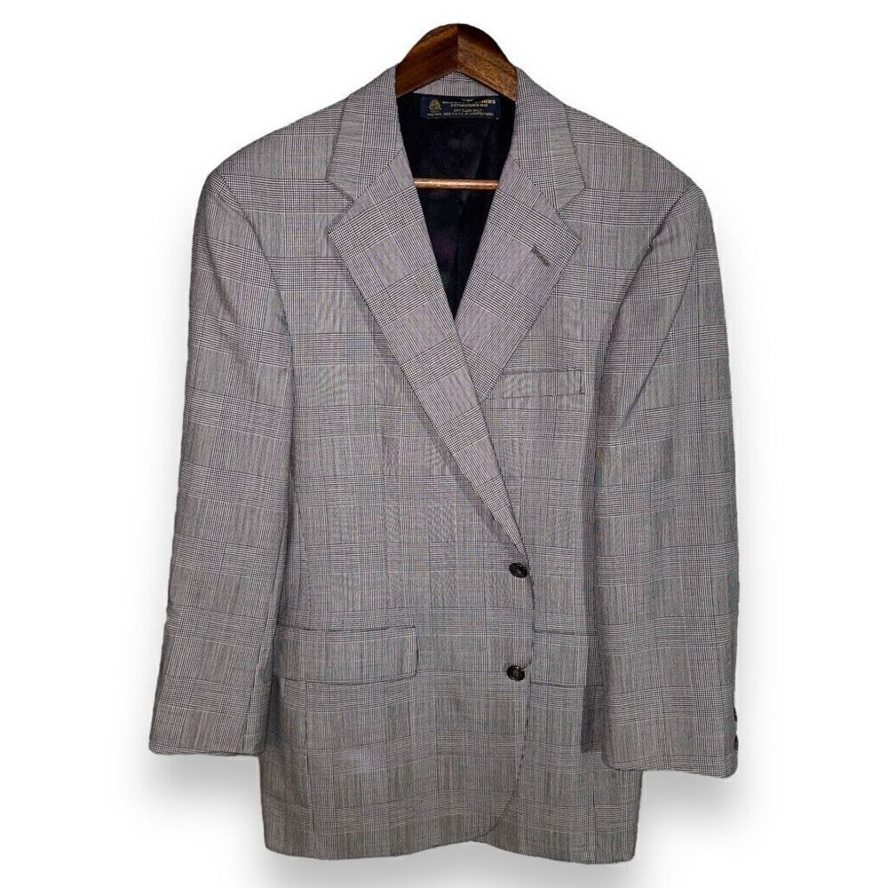 60s Brooks Brothers Black & Gray Prince of Whales Check Sport Coat Size 42R